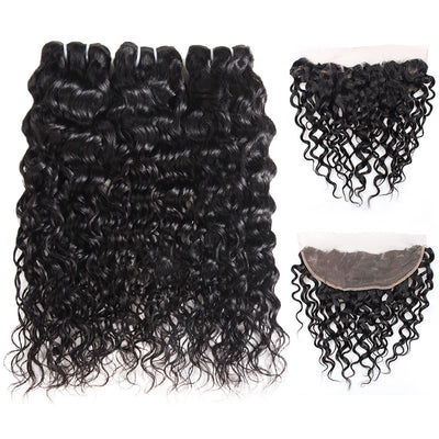 Malaysian Water Wave 3 Bundles with 13*4 Lace Frontal Human Hair : ALLOVEHAIR