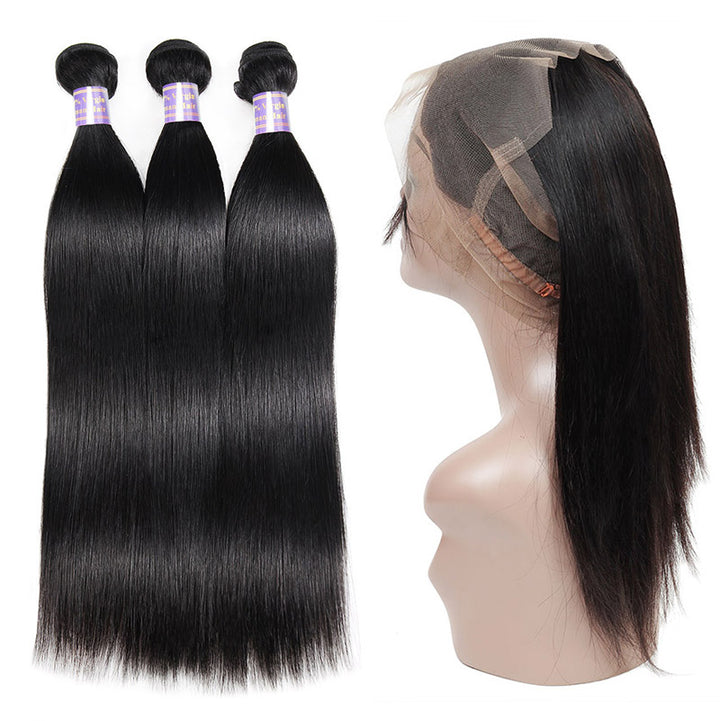 Brazilian Straight Hair 3 Bundles with 360 Lace Frontal Closure Allove Hair