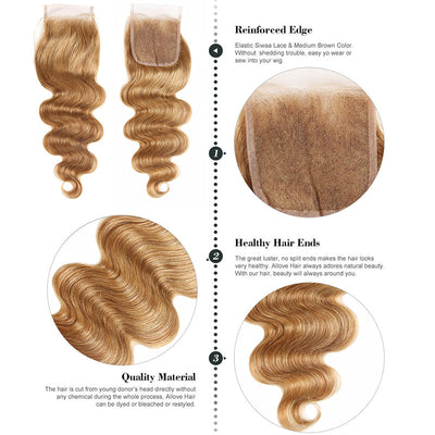 Allove Hair  Ombre 27# Body Wave Human Hair 3 Bundles With Lace Closure : ALLOVEHAIR