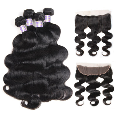 Malaysian Body Wave 4 Bundles with 13*4 Lace Frontal Closure : ALLOVEHAIR