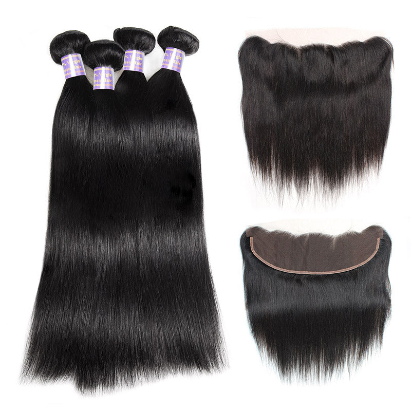 Allove Hair Peruvian Straight Hair 4 Bundles with 13*4 Lace Frontal : ALLOVEHAIR