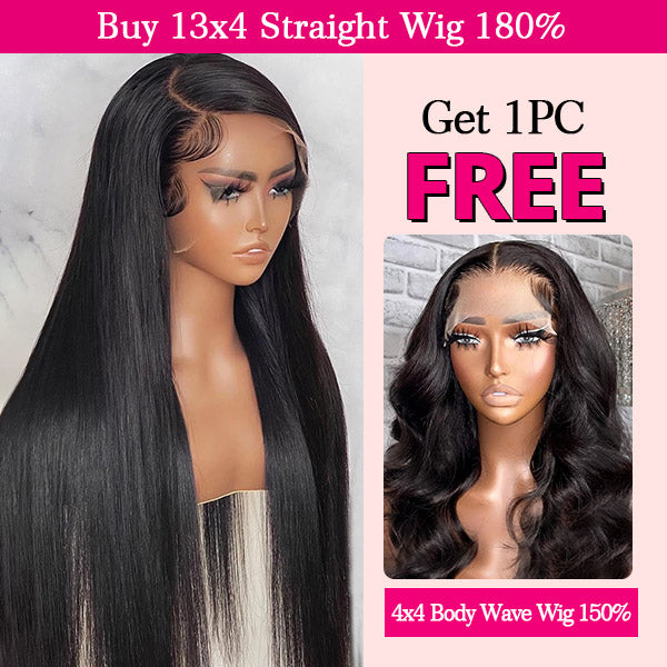 Flash Sale | Buy 13x4 Lace Front Straight Wig 180% Get 4x4 Body Wave Wig 150% for Free