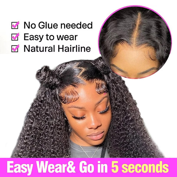 5x5 Kinky Curly HD Invisible Glueless Lace Front Wig Virgin Human Hair for Women