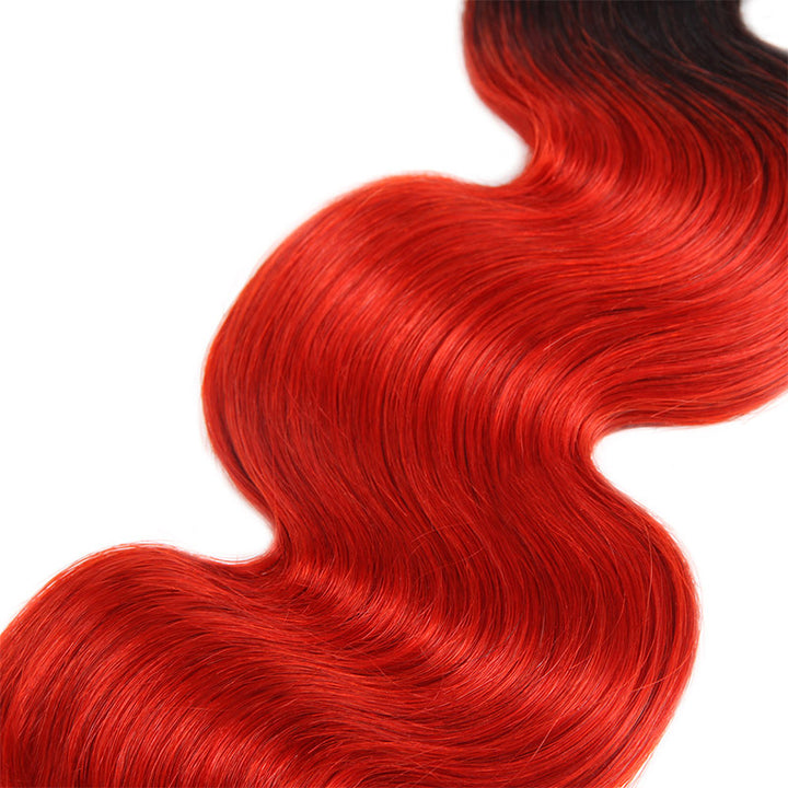 Allove Hair  Brazilian  Ombre T1B /Red Body Wave Human Hair 3 Bundles With Lace Closure : ALLOVEHAIR