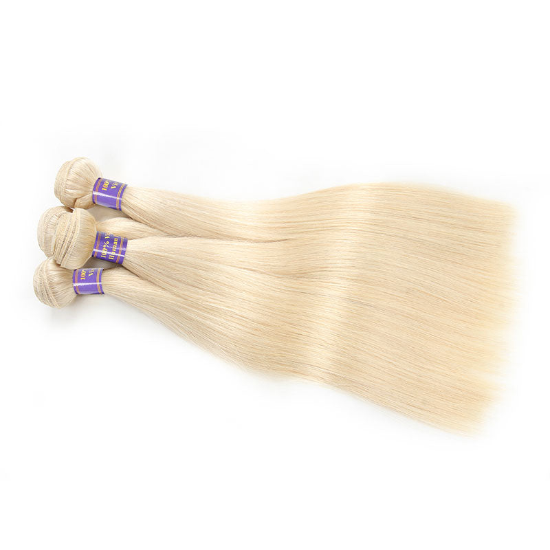 Allove Hair 613 Blonde Straight Human Hair 3 Bundles with 13*4 Lace Frontal : ALLOVEHAIR