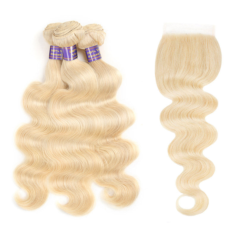 Allove Pure Blonde Body Wave Hair 3 Bundles with Lace Closure 613 Body wave : ALLOVEHAIR