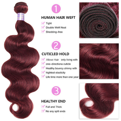 99J Burgundy Color Brazilian Body Wave Hair 3 Bundles With 4x4 Closure Human Hair Bundles