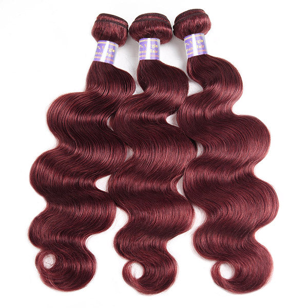 99J Burgundy Colored Human Hair Bundles With 4x4 Lace Closure Body Wave Bundles With Closure Pre Plucked