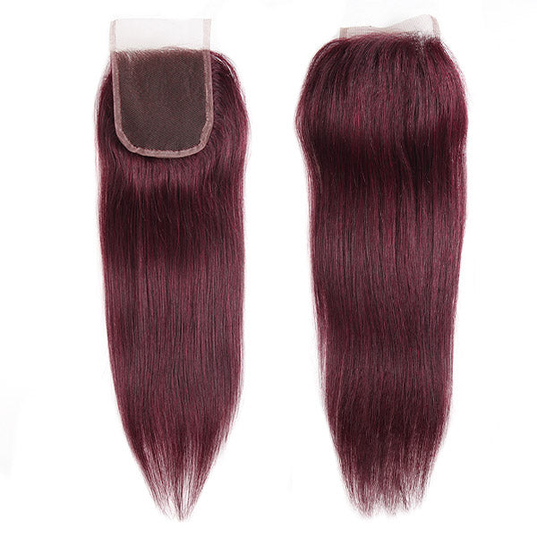 99J Burgundy Straight Hair Bundles With 4x4 Closure Brazilian Human Hair Bundles