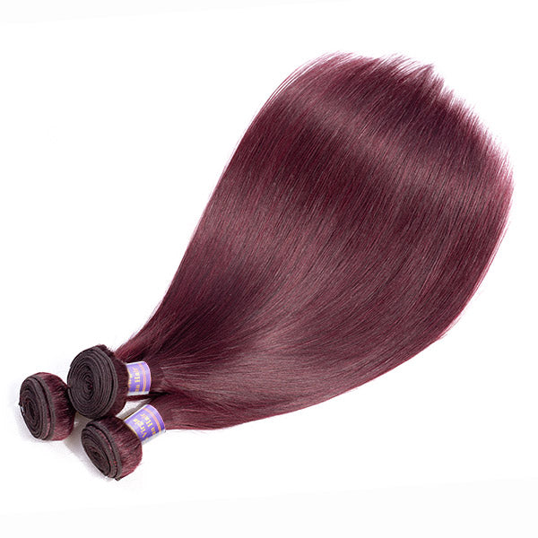 99J Burgundy Straight Hair Bundles With 4x4 Closure Brazilian Human Hair Bundles