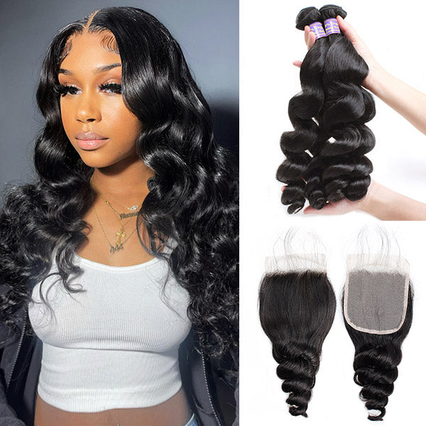 Discover the beauty of versatility with Allove Hair's Affordable Loose Wave Hair! These premium human hair bundles, crafted from luxurious Brazilian hair, offer a stunning loose wave texture that adds volume and movement to your style. Paired with a convenient 4x4 lace closure, you can achieve a flawless, natural look for your sew-in installation.