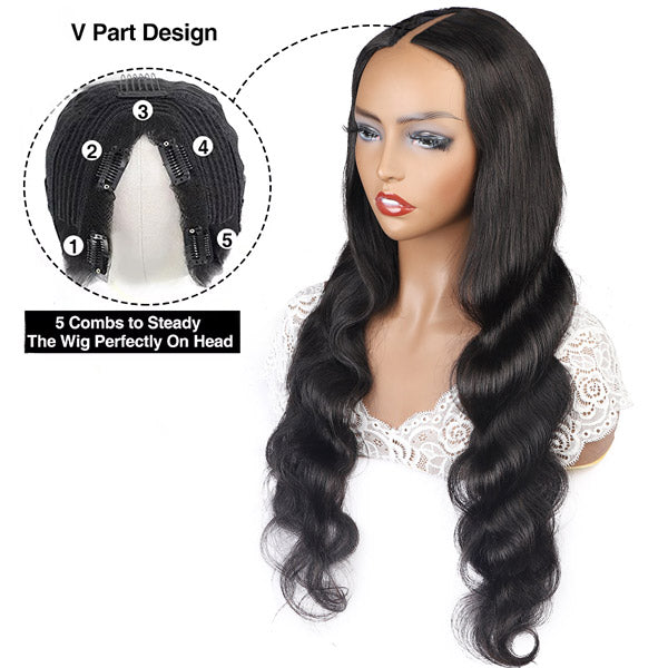 Allove 30 Inch Body Wave V Part Wig Human Hair Brazilian Hair Wigs U Part Wig Upgrade Glueless Wig Minimal Leave Out