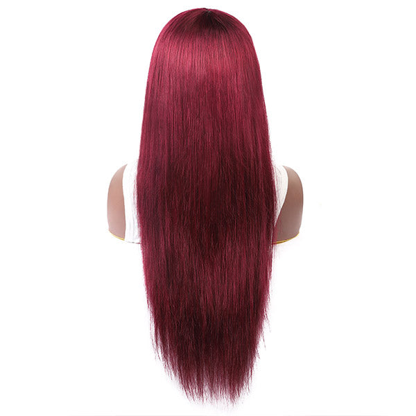 Allove 99J# Colored Straight Virgin Human Hair Wigs Machine Made Wigs With Bangs