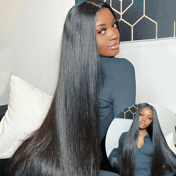 Allove Bone Straight Hair with Frontal Brazilian 3 Bundles with HD 13x4 Lace Frontal Closure