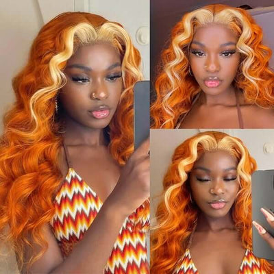 Allove Ginger Blonde Ombre 13*4 Lace Part Wig Virgin Human Hair Body Wave Wigs