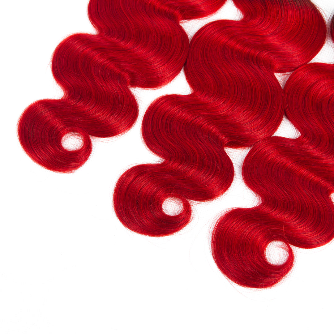 Allove Hair Brazilian  Ombre T1B /Red Body Wave Human Hair 3 Bundles