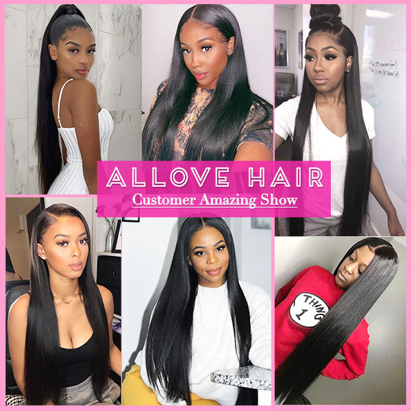 Allove Hair Brazilian Straight Hair 4 Bundles With 4*4 HD Lace Closure Human Hair Weave