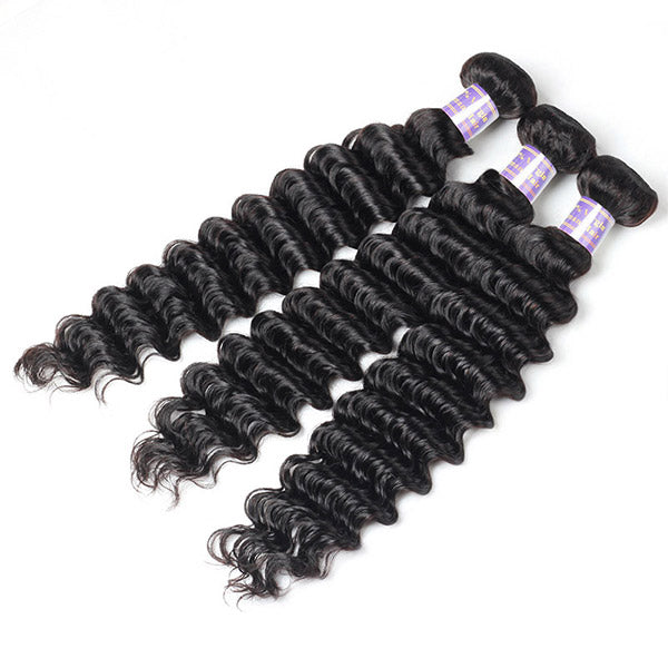 Allove Hair Brazilian Deep Wave 3 Bundles with HD 4*4 Lace Closure