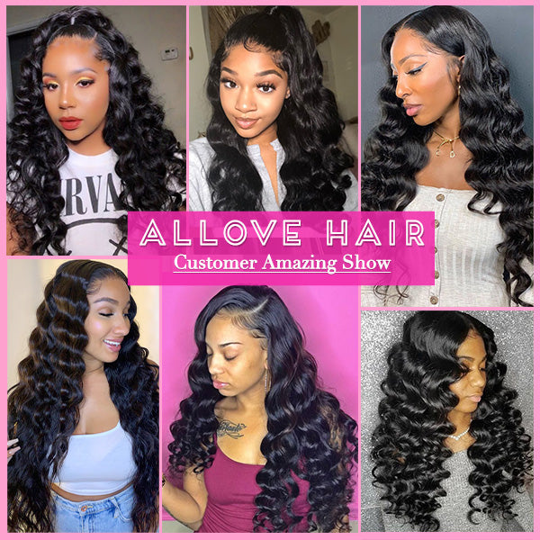 Allove Hair Peruvian Loose Deep Wave 4 Bundles with 4*4 HD Lace Closure Human Hair with Baby Hair