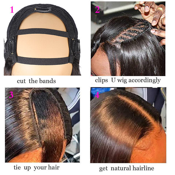 Allove Hair Kinky Straight Virgin Remy Human Hair Wigs U Part Wig