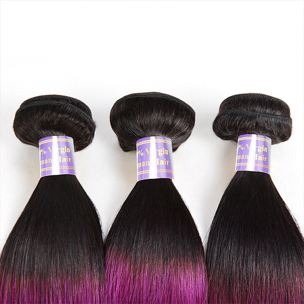 Allove Hair T1B/Purple Ombre Colorful Hair Straight Hair 3 Bundles