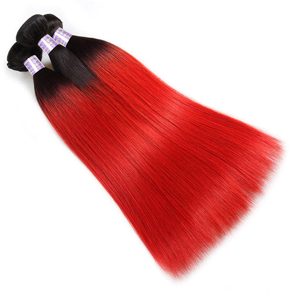 Allove Hair T1B /Red Ombre Straight Human Hair 3 Bundles