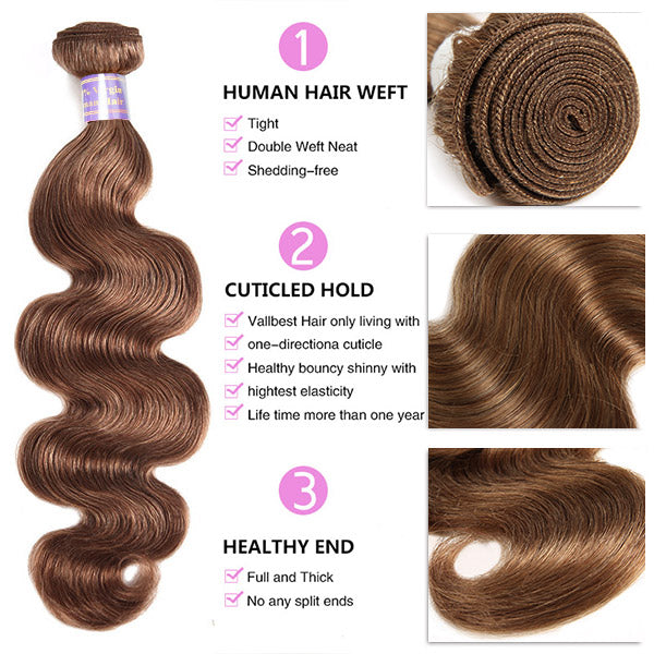 Allove Hair #4 Brown Colored Body Wave 3 Bundles with 4x4 Lace Closure Human Hair Extensions