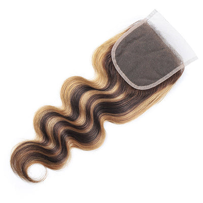 Allove Highlight Honey Blonde Body Wave Hair 3 Bundles With 4*4 Lace Closure
