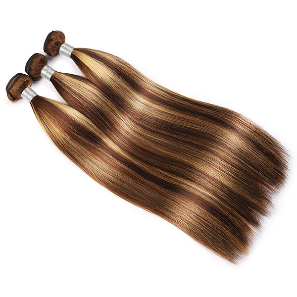 Allove Honey Blonde Color Straight Hair 3 Bundles With 4*4 Lace Closure
