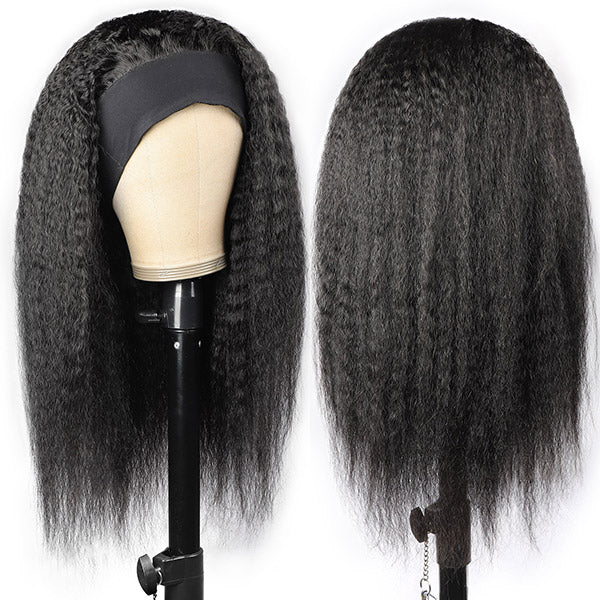 Allove Kinky Straight Headband Wig Human Hair Non Lace Wig 150% Density