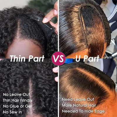 Allove Kinky Straight V Part Wig Human Hair For Black Women Brazilian Remy Glueless Middle U Shape Wigs
