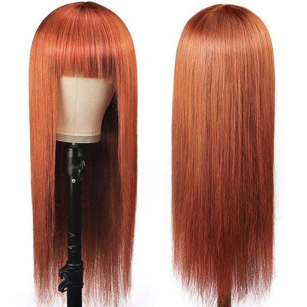 Ginger Color Machine Made Straight Human Hair Wigs 
