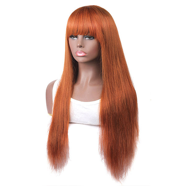 Ginger Color Machine Made Straight Human Hair Wigs 