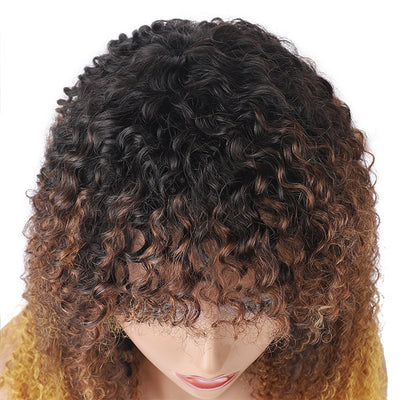 Ombre Three Color Machine Made Curly Wigs 
