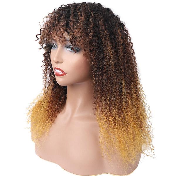 Ombre Three Color Machine Made Curly Wigs 