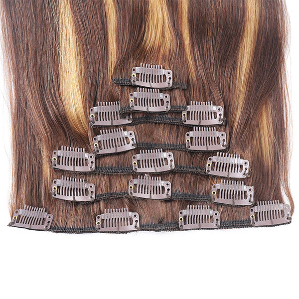 Allove Honey Blonde Color Straight Hair Clip In Hair Extensions 7 Pieces/Set