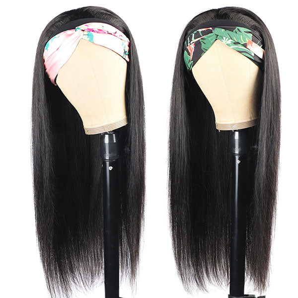 Allove Straight Human Hair Wigs With Headbands Non Lace Front Wigs