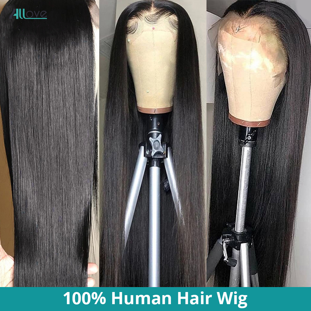 Allove Transparent 4x4 Closure Wig Human Hair Wigs 250 Density Lace Wig Bone Straight Lace Front Human Hair Wigs for Women
