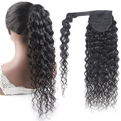 Allove Water Wave Human Hair Wrap Around Clip In Ponytail Hair Extension