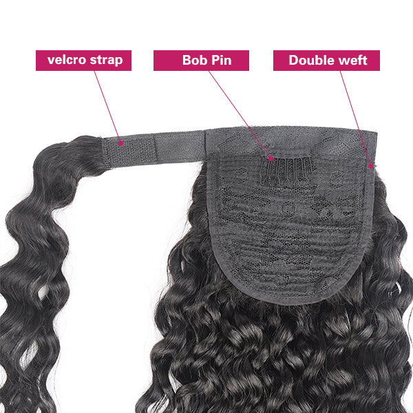 Allove Water Wave Human Hair Wrap Around Clip In Ponytail Hair Extension