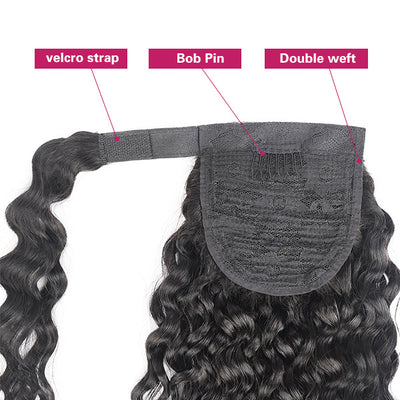 Allove Water Wave Human Hair Wrap Around Clip In Ponytail Hair Extension