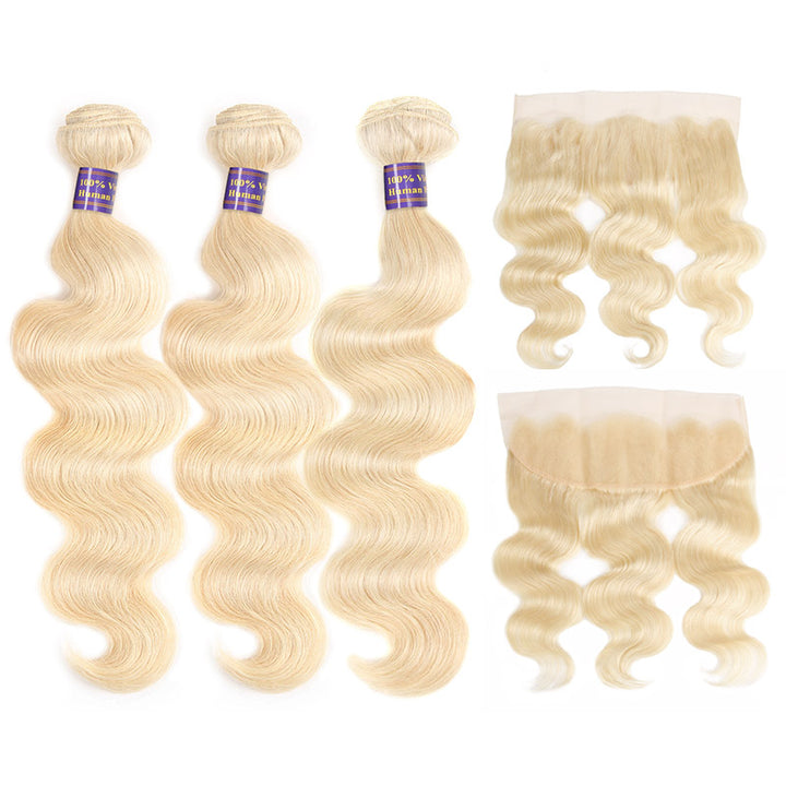 Elevate your style with Allove Hair's premium Blonde Hair Bundles with Frontal, featuring luxurious Body Wave Brazilian hair in a stunning 613 color. Embrace the beauty of blonde with our high-quality bundles that offer volume, movement, and a natural shine.