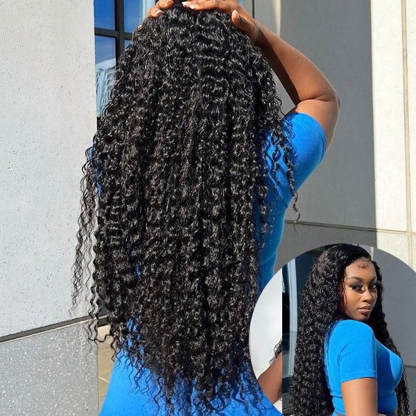 Brazilian Curly Wave 3 Bundles with 13x4 HD Lace Frontal Closure Human Hair Weave