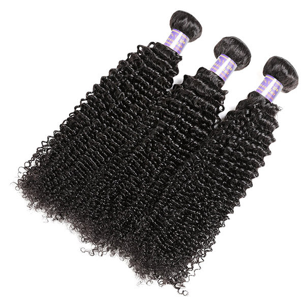 Brazilian Curly Wave Hair 3 Bundles with Transparent 4*4 Lace Closure