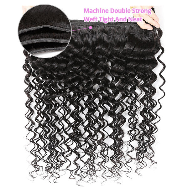 Allove Hair Brazilian Deep Wave Hair 3 Bundles with HD 4*4 Lace Closure