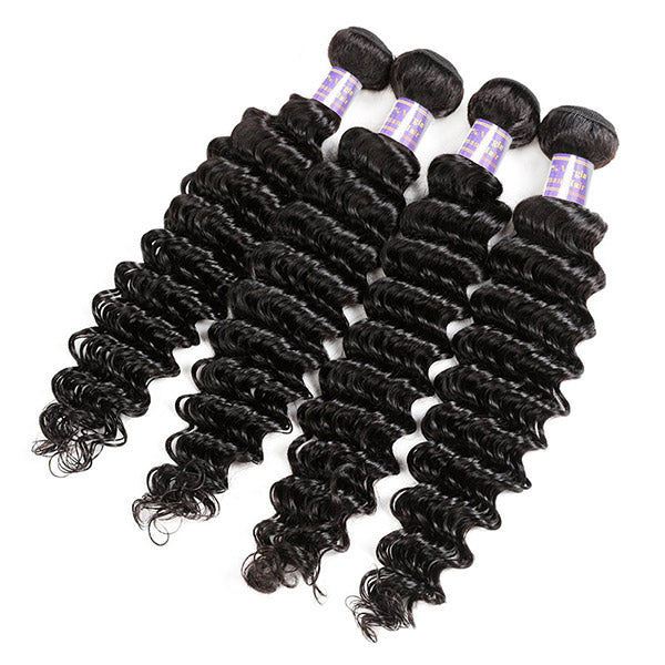 Brazilian Deep Wave 4 Bundles With 4*4 HD Lace Closure Virgin Human Hair with Baby Hair