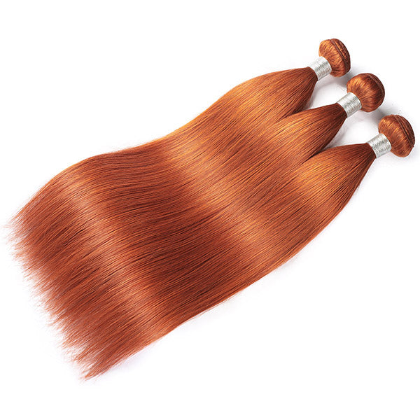 Brazilian Ginger Color Straight 3 Bundles With 4*4 Lace Closure Virgin Remy Human Hair