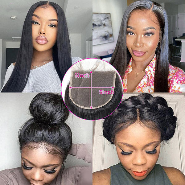 Bone Straight Bundles With Closure 5X5 HD Lace Closure With Bundles Brazilian Hair Bundles With 4x4 Closure Remy Hair Extension