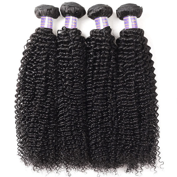 Brazilian Kinky Curly Hair 4 Bundles with 4*4 Transparent Lace Closure Virgin Hair Extensions