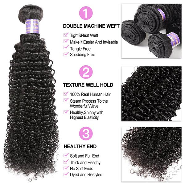 Brazilian Kinky Curly Hair 4 Bundles with 4*4 Transparent Lace Closure Virgin Hair Extensions